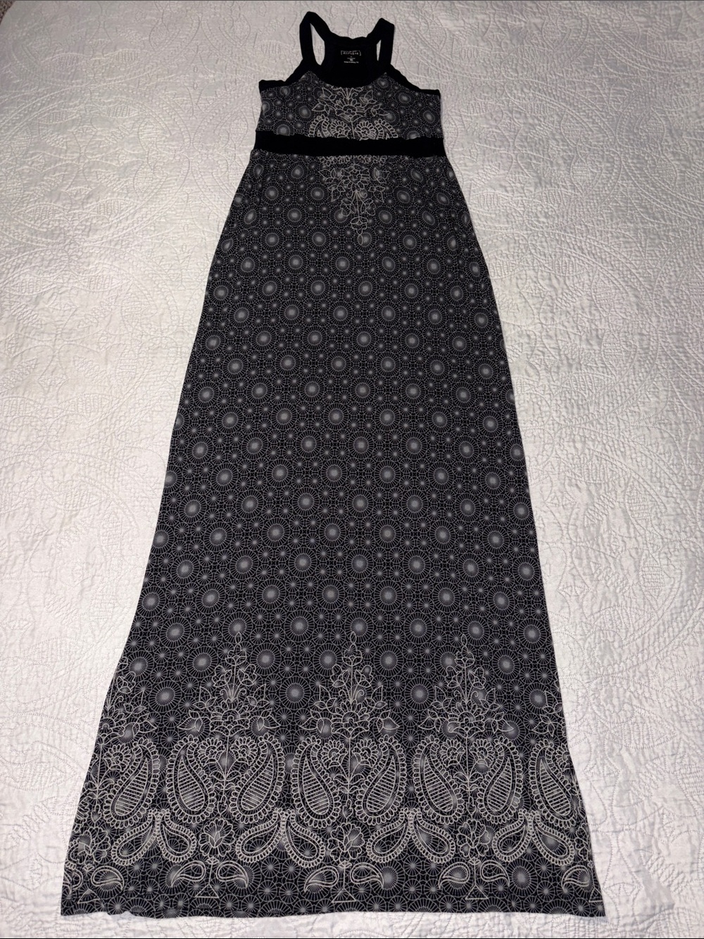 Athleta Black and Grey Patterned Maxi Tank Dress, sz LT
